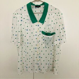 Vintage Haberdashery By Personal Shape Print White Polyester Button Down Blouse